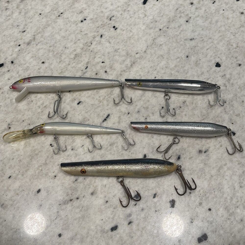 Lot Of 5 Vintage Cotton Cordell Redfin Pencil Popper 6-7" Fishing Lures